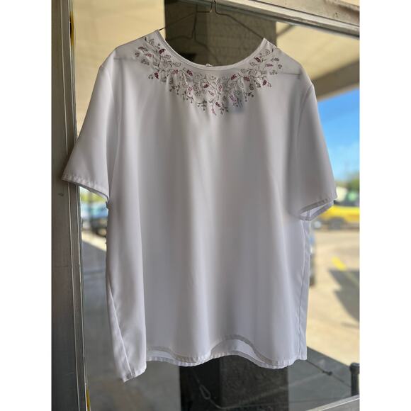 Vintage 1990’s White Laura Scott Embroidered Blouse Size L - Picture 1 of 4